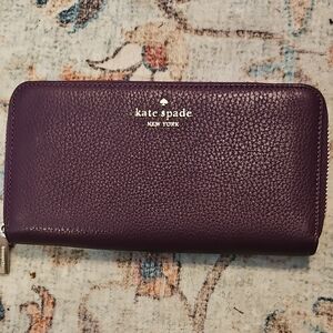 kate spade New York Pebbled Zip Wallet - Purple with Gold Logo